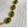 Conjunto de Collar y Pulsera de Vidrio Ovalado con Encaje Hueco Vintage de Época Media Chapado con Oro Real Marcado