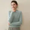 Elegante e Simples Camisa Feminina de Tricô 100% Caxemira Gola Média com Suéter Grosso Solto Modelador de Aparência Mangas Compridas