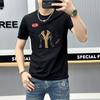Camiseta Masculina European Station Gola Redonda Manga Curta Verão 2024 Moda de Alta Qualidade Bordada Seda Casual Slim-fit Tendência