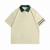 Camisa Polo Manga Curta Color Block 100% Algodão com Ombro Caído e Gola Contrastante Top Camiseta Roupa de Trabalho Camisa Publicitária com Logo Tendência