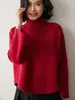 Suéter de Cachemira para Mujer de Color Sólido Irregular, Jersey Grueso Holgado, Versátil y Cálido