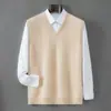 Chaleco suéter de punto sin mangas casual casual de cuello V de cachemira pura para hombre de otoño e invierno