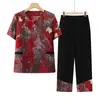 Ropa para Mujeres de Mediana Edad y Mayores, Blusas Casuales de Verano de Manga Corta para Madres y Abuelas, Conjuntos de Moda Sueltos de Dos Piezas, Ropa para Mujeres
