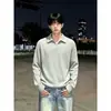 Suéter de Punto Holgado Retro para Hombre Otoño Invierno Cuello Henley Cálido Estilo Old Money Versión Coreana Solapa Pulóver Superior para Hombre