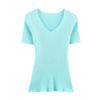 Exportación Transfronteriza Ropa de Mujer 2025 Verano Europeo y Americano Cuello Redondo Manga Corta Color Puro Rayas Verticales Camiseta Tejida Tops para Mujer E74822