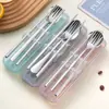 Acero Inoxidable Portátil Vajilla Palillos Tenedor Cuchara Estudiante Fiesta Oficinista Juego de Tres Piezas Regalo para Adultos Juego de Vajilla