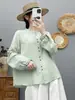 Camisa longa de algodão puro estilo artístico para mulheres, gaze de camada dupla, amigável à pele, top cardigã respirável, roupas artísticas femininas