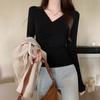 Camiseta de Manga Larga con Cuello en V Cruzado, Ajustada, Estilo Nuevo Otoño e Invierno para Mujer, Top Adelgazante para Niñas