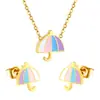 Conjunto Popular Lindo de Aretes y Collar de Helado de Cereza Transfronterizo, Aretes Dulces y Delicados, Conjunto de Joyería de Acero Inoxidable para Mujeres