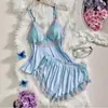 Pijama nuevo transfronterizo 2026, camisola sexy con escote en V y ribete de encaje, ropa de estar para mujer de seda de leche, al por mayor en stock