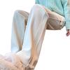 Pantalones Blancos Estrechos de Pierna Ancha para Mujer Otoño/Invierno 2024 Nuevos Casuales Forrados de Polar Chenille Pequeño Plátano Rectos