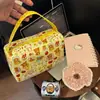 Bolsa de lona con estampado de oso de dibujos animados, linda, para estudiantes mujeres, bolsa de maquillaje de gran capacidad, bolsa de almuerzo, bolso de hombro estilo ins