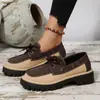 Zapatos Pequeños de Cuero Estilo Británico para Mujer 2025 Primavera y Otoño Nuevos Punta Redonda con Cordones Talla Grande Modernos Casuales Mocasines Venta al por Mayor