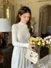 Vestido de Punto de Cuello Alto con Temperamento Estilo Coreano para Mujer Otoño Invierno Nuevo Adelgazante Favorecedor Ceñidor de Cintura Vestido Suéter Base
