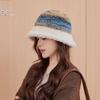Sombrero de otoño e invierno para mujer, sombrero de pescador tejido arcoíris de cara pequeña, cabeza grande, cálido, lindo, de felpa, de moda, al por mayor