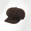Sombrero de moda coreano para mujer de otoño e invierno, circunferencia de cabeza grande, adelgazante de cara, gorra de pico de pato, boina retro británica de rayas finas