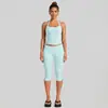 Conjunto de roupa fitness feminina transfronteiriço com lindo top esportivo de costas com amarração no pescoço, conjunto de shorts de secagem rápida para corrida ao ar livre, ciclismo e yoga