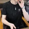 Camiseta de verano de seda helada de manga corta transfronteriza, camiseta atlética de manga corta moderna para hombre, camiseta de jacquard, top de secado rápido, camiseta de manga corta para hombre