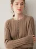 ¡Elegante y con clase! Suéter de cachemir al 25% con cuello redondo, hebilla y rayas verticales, camisa básica simple y versátil para mujer