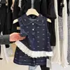 Conjunto de Chaleco de Mezclilla para Niñas Verano 2026 con Adorno de Encaje, Nuevo Estilo sin Mangas Falda Corta Conjunto de Dos Piezas Atuendo Elegante