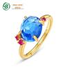 Europeu e americano azul cristal S925 anel de prata esterlina feminino sentido de alta qualidade requintado vermelho corindo gem anel de dedo fabricantes atacado