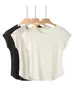 Camiseta de Lino Tencel Fresca y Cómoda de Manga Corta para Mujer, Top Básico Ajustado de Manga Corta para Primavera y Verano