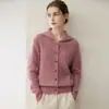 26 Suéter de Cachemir para Mujer Otoño/Invierno 75% Cachemir 25% Seda Cuello Alto Abotonado Hilo Floral Moda Versátil Cardigan Tejido