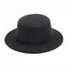 Sombrero Sombrero de Lana Estilo Coreano para Mujer Otoño e Invierno Negro Retro Caballero Estilo Británico Copa Plana Sombrero con Lazo Sombrero de Fieltro