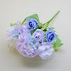Buquê falso de flores artificiais acabado com 5 cabeças, rosas de mão, ornamentos para casa, grampo de cabelo feito à mão, material de decoração faça você mesmo