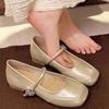 Zapatos Mary Jane Retro Franceses para Mujer, Nuevos Planos Versátiles Verano y Otoño 2026, Zapatos Bajos de Piel Plateada, Mocasines