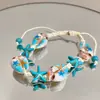 Férias na Praia~Pulseira de Estrela do Mar com Conchas Azuis para Mulheres, Acessórios de Contas da Ilha, Joias Empilháveis Novo Estilo 2026
