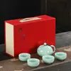 Juego de Té Sencillo con Tetera y Tazas, Caja de Regalo Roja, Recuerdos de Boda, Regalos Corporativos, Juego de Té Kung Fu