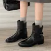 Botines Chelsea de Cuero Lavado Estilo Británico con Hebilla Metálica Invierno 2026 Tacón Medio Grueso Punta Redonda Cuero Genuino para el Trabajo Botines de Tobillo para Mujer