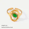 Anillo de Jade Estilo Palacio Vintage Transfronterizo para Mujer, Joyería de Acero Inoxidable Bicolor de Gama Alta Elegante de Diseño Abierto