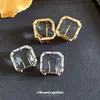 ¡Fresco y Lujoso~ Aretes Cuadrados de Cristal Aguja de Plata y Perforaciones, Aretes de Estilo de Lujo Ligero de Gama Alta, Accesorios para Orejas Modernos y Versátiles