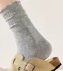 Calcetines de Algodón con Encaje Estilo Japonés Nuevos de Primavera y Otoño Versátiles Modernos Amigables con la Piel Calcetines de Media Caña con Volantes Rayas Verticales de Melanina Calcetines para Mujer