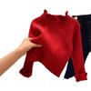 Suéter Macio e Waxy para Menina Outono e Inverno Estilo Ocidental Gola Alta Cor Sólida Camisa Base Gola de Orelha de Bebê Tricô