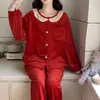 Nuevos Pijamas de Terciopelo Dorado para Mujer, Conjunto Festivo de Boda, Cárdigan Cálido de Manga Larga con Encaje, Ropa de Casa Estilo Princesa
