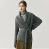 Estilo Bata con Solapa ~ Cardigan de Punto 100% Cachemira Pura con Cordones para Mujer, Chaqueta Versátil Holgada Super Suave Engrosada Cerosa