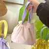 Bolsa para Fiambrera de Color Liso, Bolso Tote de Gran Capacidad, Bolsa de Lona con Cordón, Estilo Fresco y Dulce