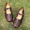 Sapatos de Boca Rasa Mori de Nicho Primavera 2024 Sapatos Femininos com Fivela Sapatos Baixos Couro Genuíno Casuais Sapatos Mary Jane Femininos