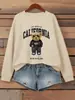 Oso con Estampado de Dibujos Animados en Negro Ropa Urbana para Mujer Cuello Redondo Sudadera de Moda Holgada Jersey Informal