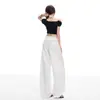 Pantalones casuales de pierna ancha con curvas para mujer, con volantes de lunares blancos, finos, holgados y fluidos, de longitud hasta el suelo, para verano.