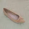 Novos Sapatos Baixos com Laço para Primavera e Outono de Comércio Exterior Sapatos Simples Elegantes de Bico Fino Sapatos de Ballet Franceses com Bico Apontado e Sola Grossa