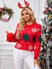 Suéter Vermelho de Natal Novo Europeu e Americano Transfronteiriço 2025 Outono e Inverno Feminino Suéter de Tricô Pulôver Jacquard Árvore de Natal