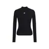Top de punto blanco minimalista puramente deseable con bordado y cuello alto de canalé para mujer, versátil y elegante, adecuado para otoño e invierno, disimula las imperfecciones del cuerpo