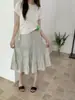GAGD Falda Midi Elástica de Cintura Patchwork de Tencel Francés Estilo Fresco para Mujer Verano Verde Línea A Temperamento Adelgazante