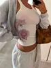 Top corto de canalé ajustado estilo retro americano de chica picante con estampado floral de tigre y peonía
