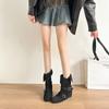 Versión de Terciopelo Suave~Nuevo Estilo Botas Suaves para Mujer con Tacón Grueso, Botas de Media Caña Que Te Hacen Ver Más Delgada, Punta Fina, Botas de Montar Apiladas, Botines Cortos Melard para Mujer