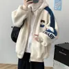 Jaqueta de pelúcia de cordeiro juvenil masculina de inverno com veludo grosso e capuz, moderna, quente, para estudantes do ensino fundamental, médio e universitário, roupas de algodão